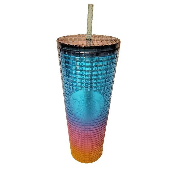 Starbucks Rainbow Tumbler 24oz Grid Pattern Logo Tumbler Cold Cup - Picture 1 of 2